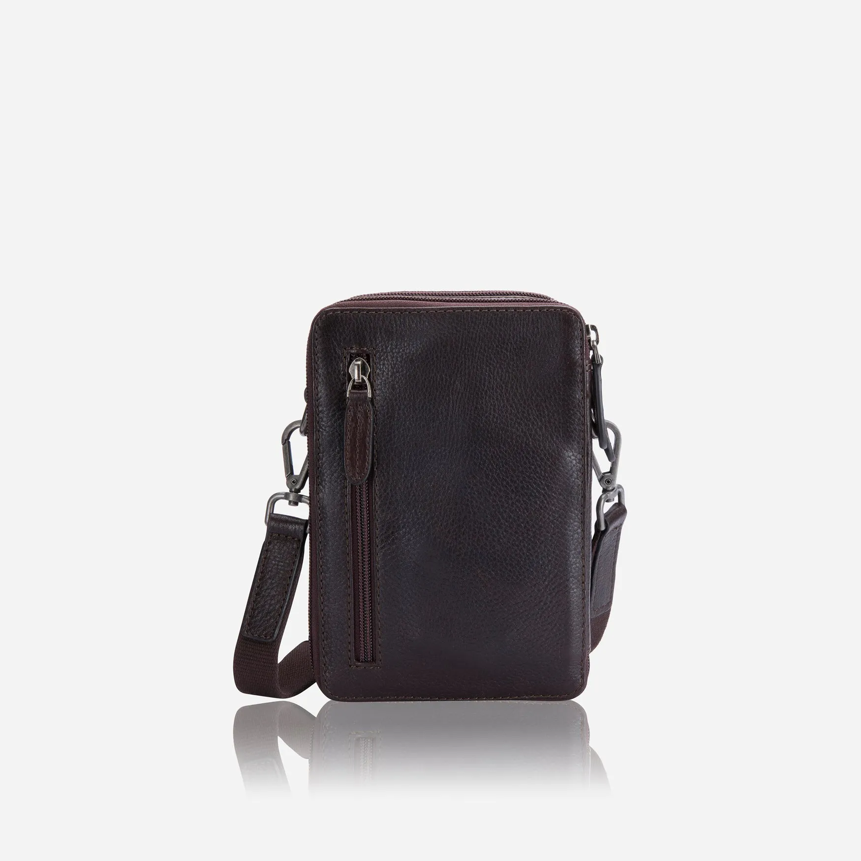 Leather Organiser Bag with Hand Strap, Brown