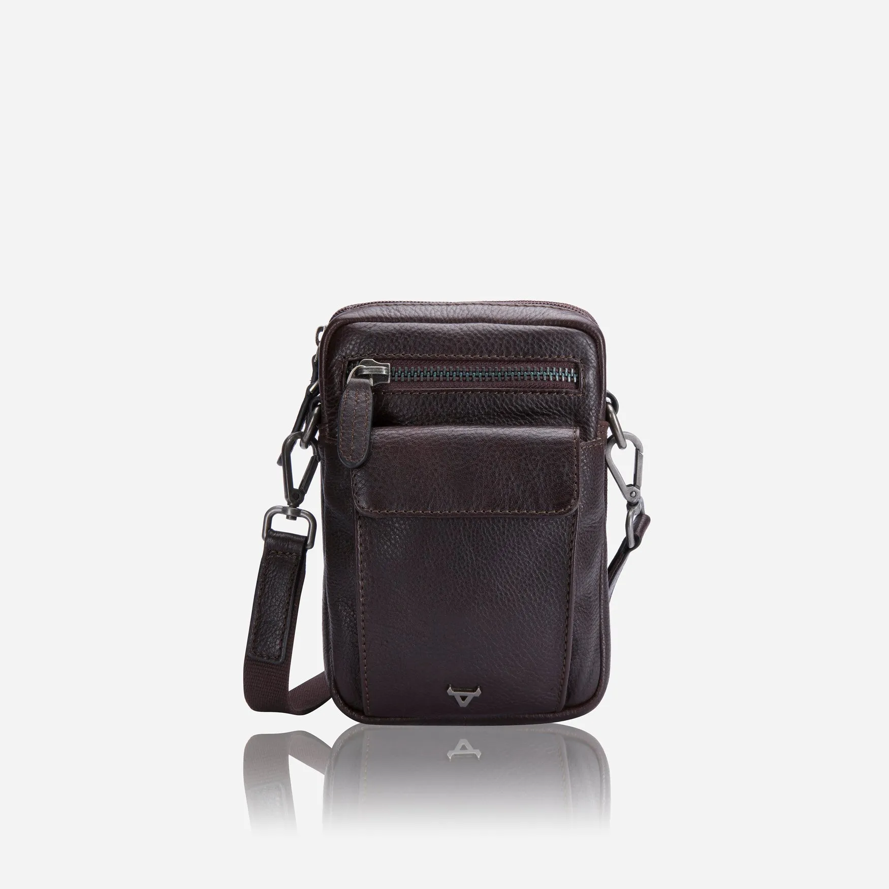 Leather Organiser Bag with Hand Strap, Brown
