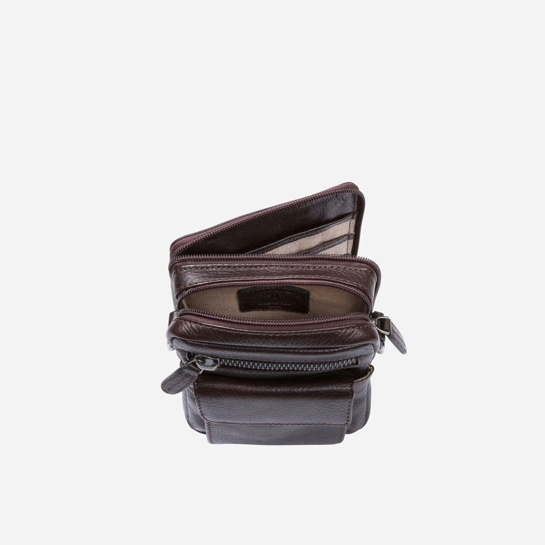 Leather Organiser Bag with Hand Strap, Brown
