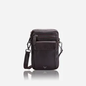Leather Organiser Bag with Hand Strap, Brown