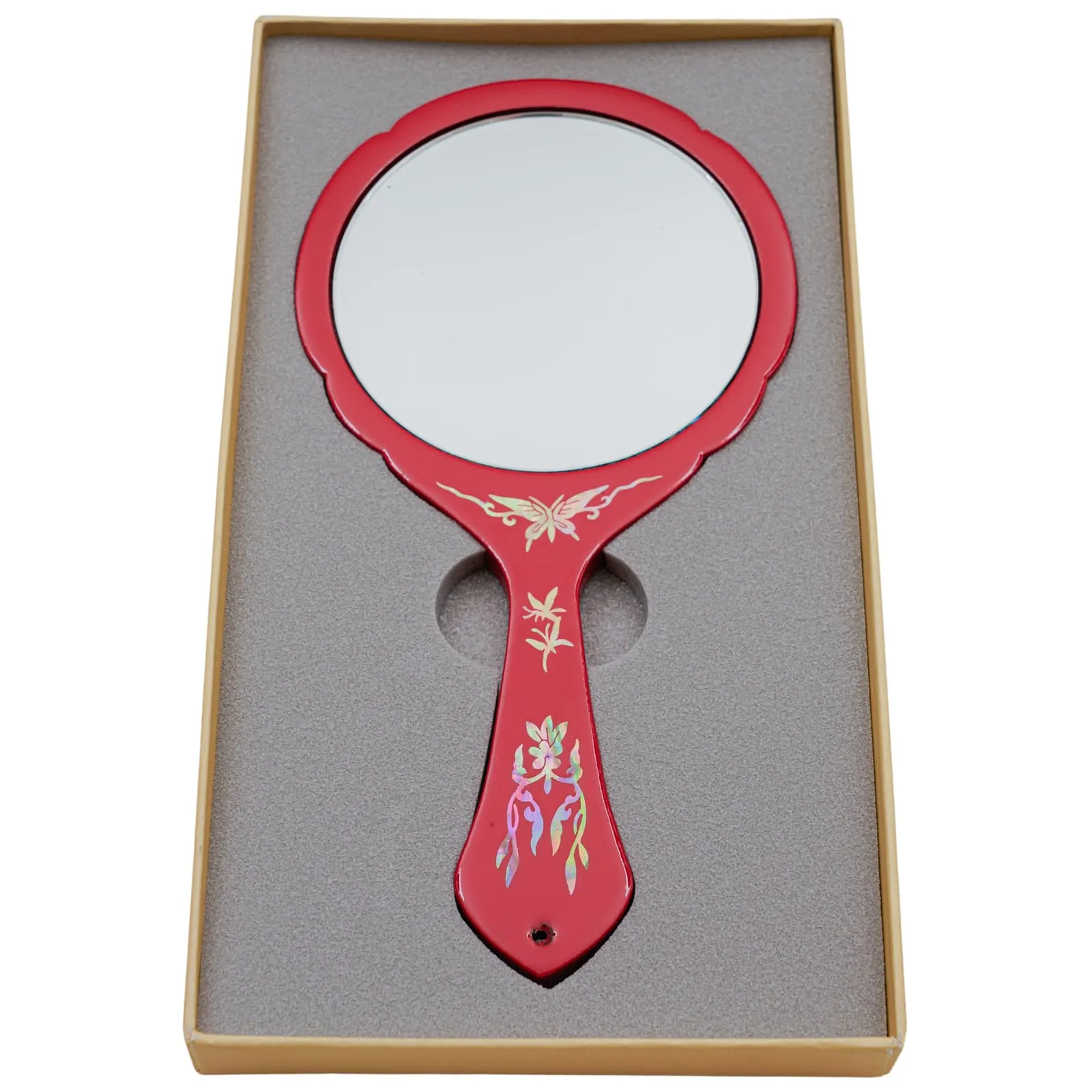 Mother of Pearl Hand Mirror with Colorful Butterfly Design