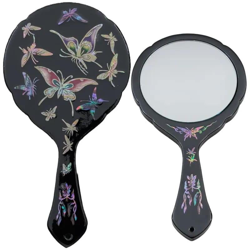 Mother of Pearl Hand Mirror with Colorful Butterfly Design