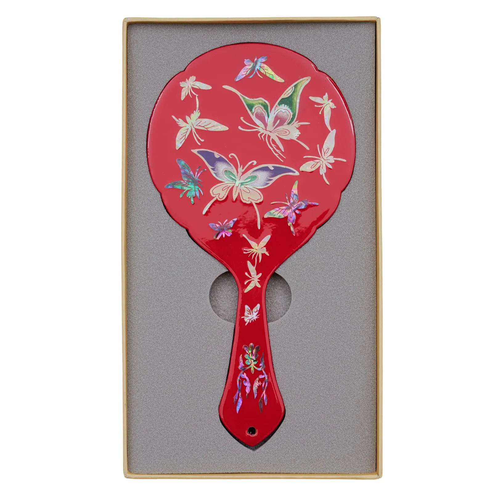 Mother of Pearl Hand Mirror with Colorful Butterfly Design