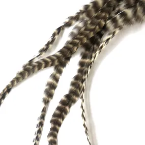Natural Hair Grizzly Rooster Feather Extensions & Micro Beads x 5 pcs - 6-8" Short