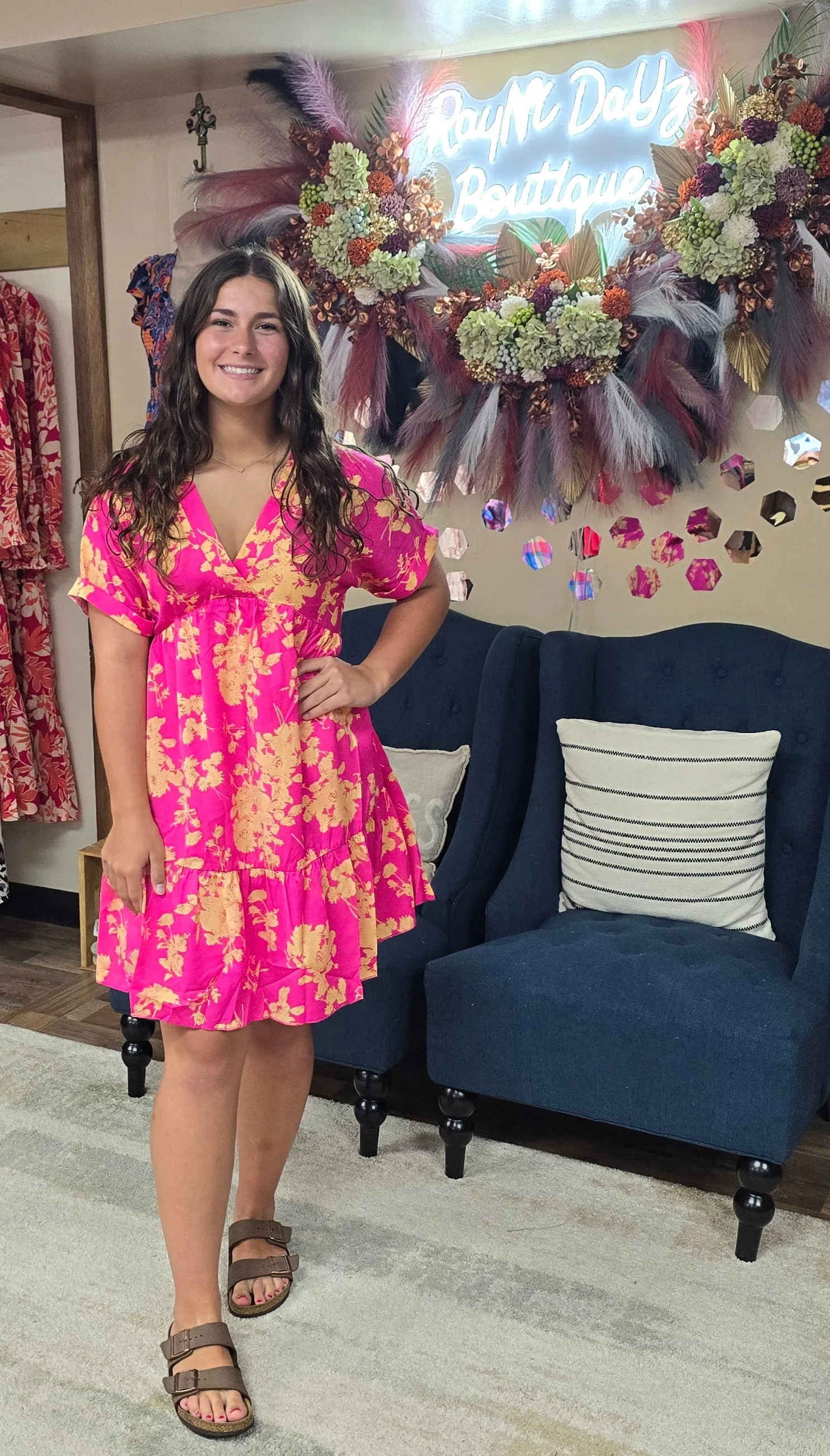 Rose Floral Print Smock Dress