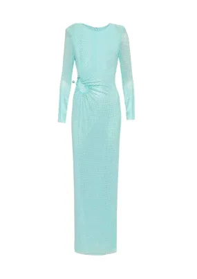 SELF-PORTRAIT - Pale Blue Rhinestone Mesh Maxi Dress