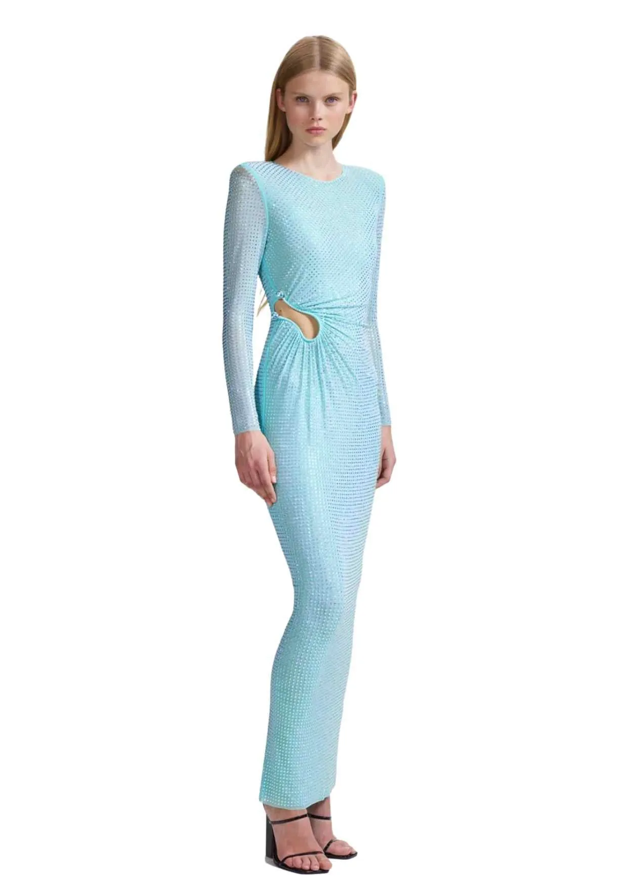 SELF-PORTRAIT - Pale Blue Rhinestone Mesh Maxi Dress