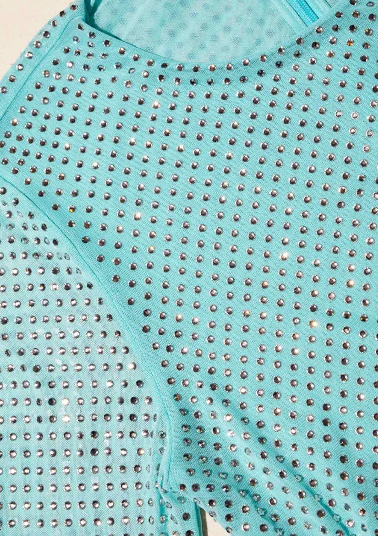 SELF-PORTRAIT - Pale Blue Rhinestone Mesh Maxi Dress
