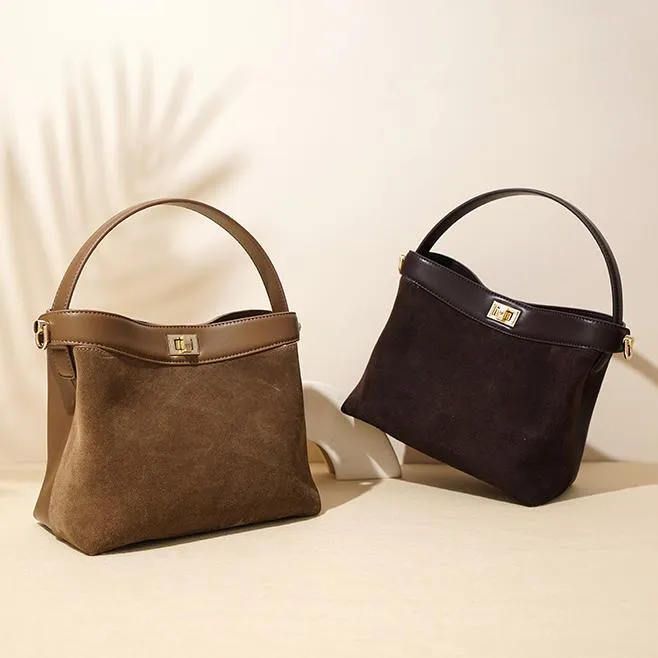 Small Brown Suede Bucket Bag Bucket Crossbody Bags Womens