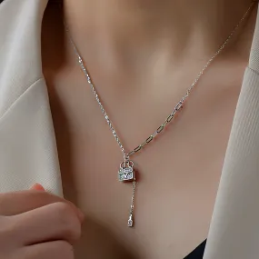 Sterling Silver Diamond-Studded Bag Necklace