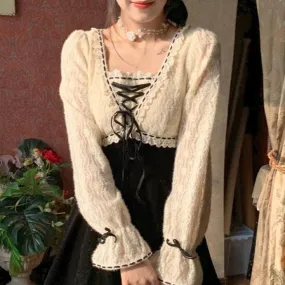 Swiss Flowers in Windows    Dress Kawaii Academia Y2K Cottagecore Coquette Fairycore Dollette Princesscore