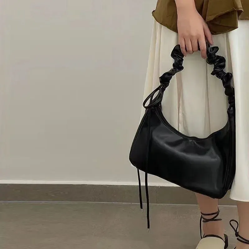 TAVIMART  -  Fashion Casual Shoulder Bag Solid Color Simple Pu Leather Ruched Crossbody Bag New Harajuku Style Luxury Designers Handbag