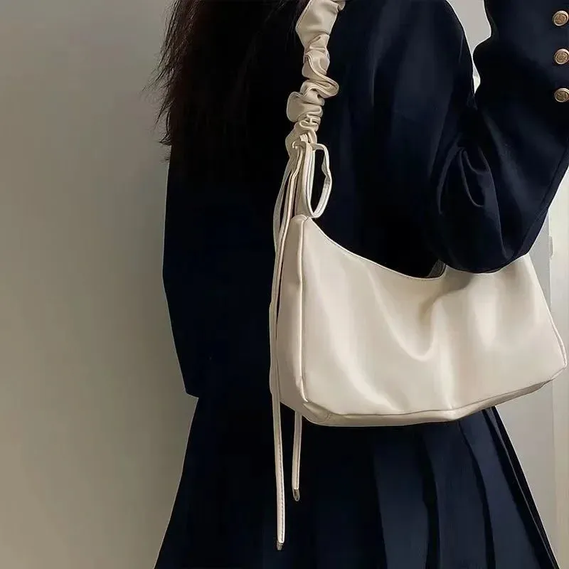 TAVIMART  -  Fashion Casual Shoulder Bag Solid Color Simple Pu Leather Ruched Crossbody Bag New Harajuku Style Luxury Designers Handbag