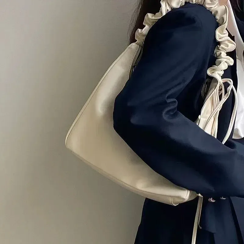 TAVIMART  -  Fashion Casual Shoulder Bag Solid Color Simple Pu Leather Ruched Crossbody Bag New Harajuku Style Luxury Designers Handbag