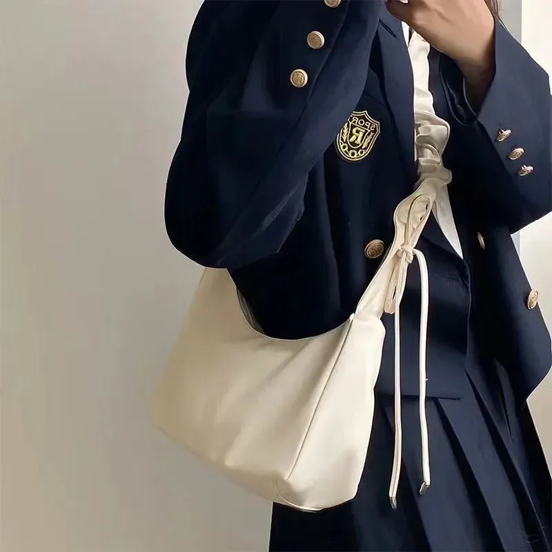 TAVIMART  -  Fashion Casual Shoulder Bag Solid Color Simple Pu Leather Ruched Crossbody Bag New Harajuku Style Luxury Designers Handbag