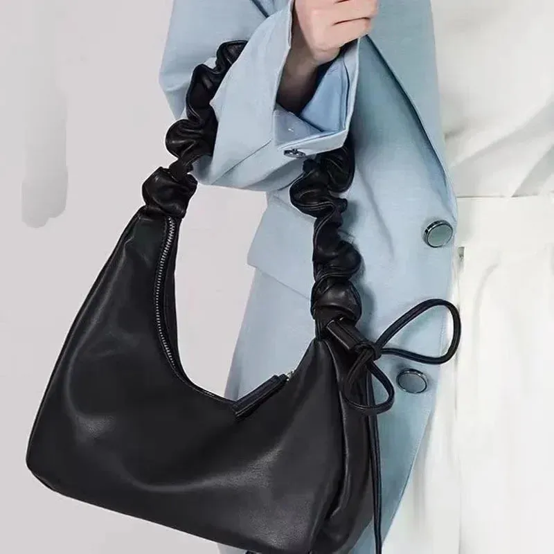 TAVIMART  -  Fashion Casual Shoulder Bag Solid Color Simple Pu Leather Ruched Crossbody Bag New Harajuku Style Luxury Designers Handbag