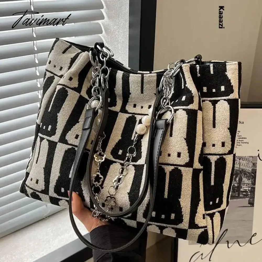 Tavimart Summer Fashion New Large Capacity Handbag Chain Versatile Luxury Shoulder Bag Designer Canvas Women's Work Tote Bag Casual