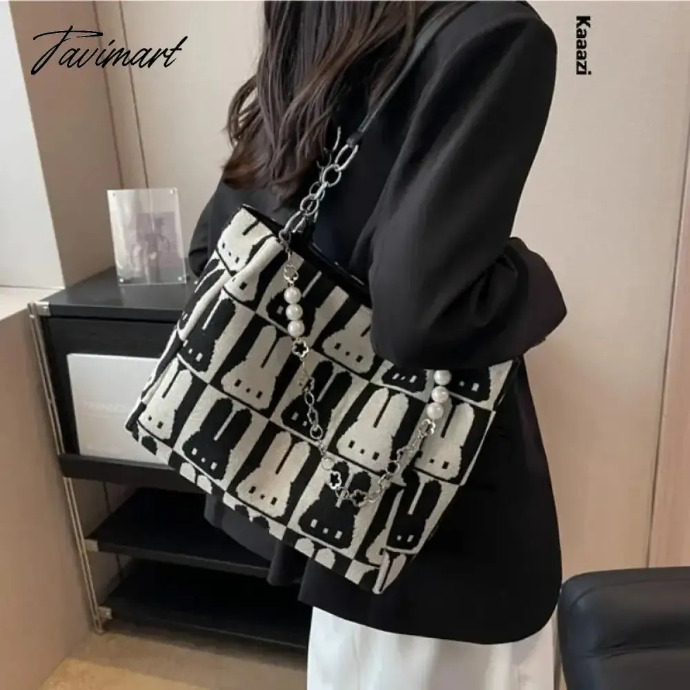 Tavimart Summer Fashion New Large Capacity Handbag Chain Versatile Luxury Shoulder Bag Designer Canvas Women's Work Tote Bag Casual