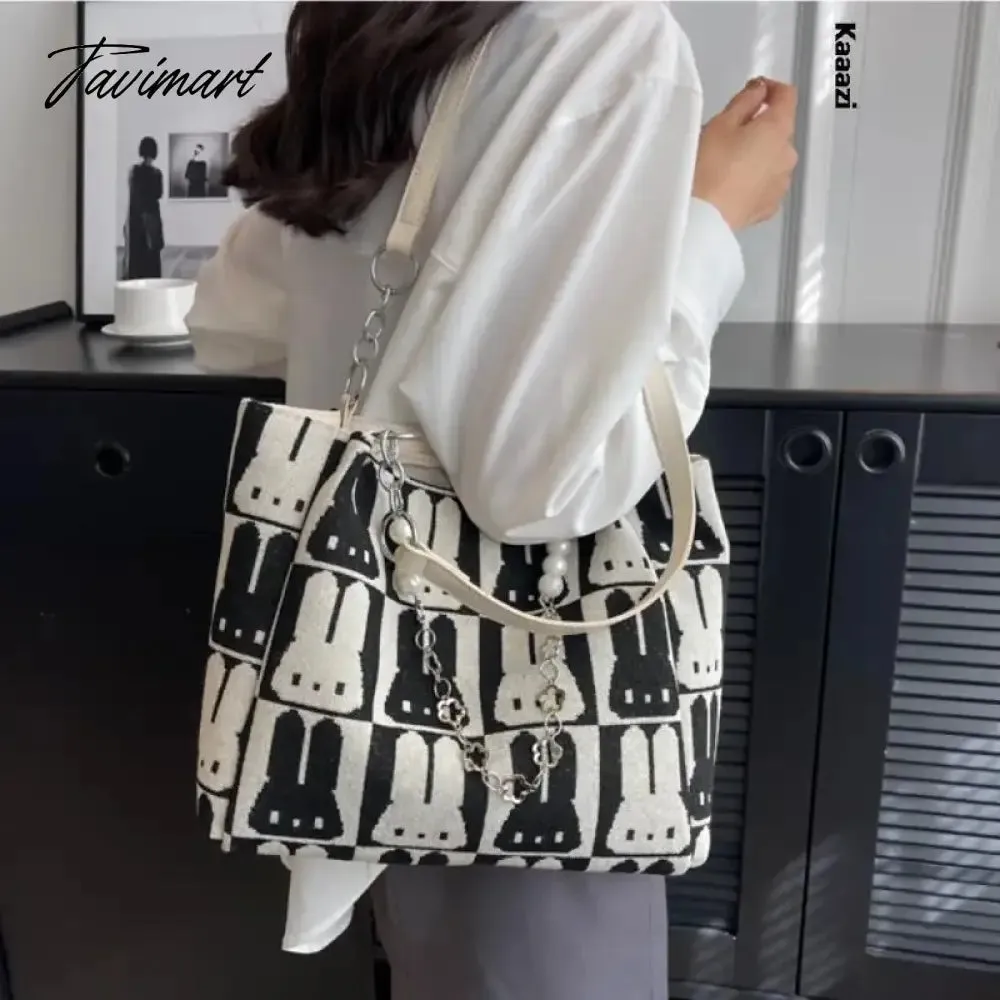 Tavimart Summer Fashion New Large Capacity Handbag Chain Versatile Luxury Shoulder Bag Designer Canvas Women's Work Tote Bag Casual