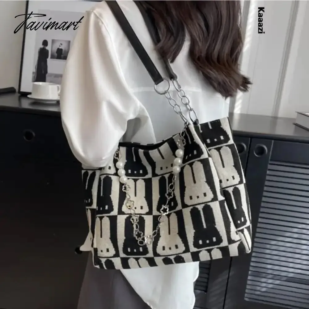 Tavimart Summer Fashion New Large Capacity Handbag Chain Versatile Luxury Shoulder Bag Designer Canvas Women's Work Tote Bag Casual