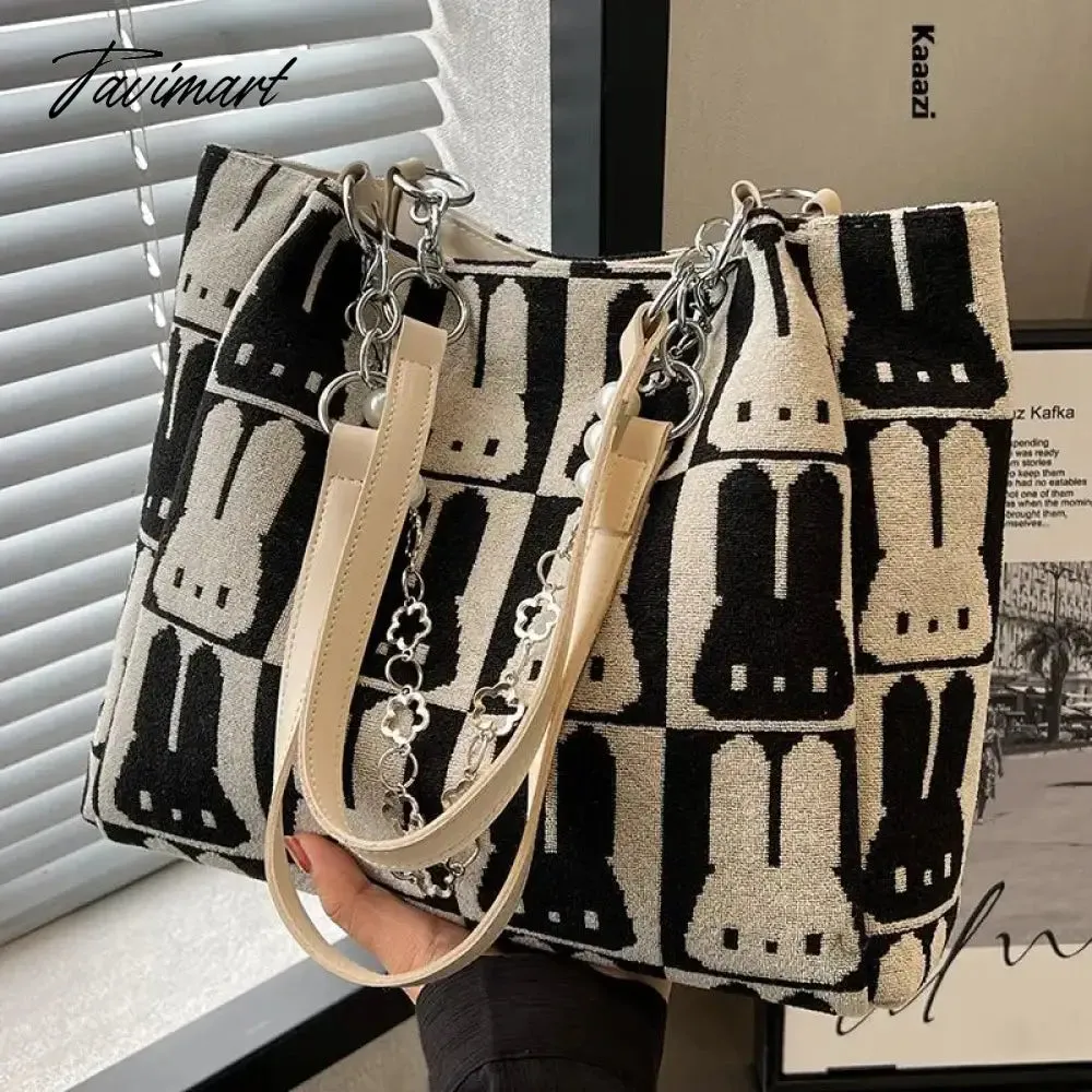 Tavimart Summer Fashion New Large Capacity Handbag Chain Versatile Luxury Shoulder Bag Designer Canvas Women's Work Tote Bag Casual
