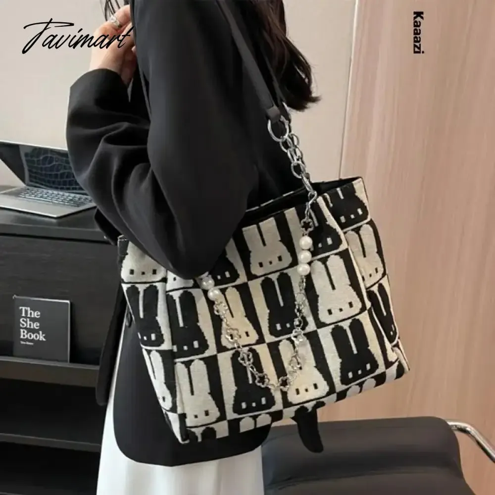Tavimart Summer Fashion New Large Capacity Handbag Chain Versatile Luxury Shoulder Bag Designer Canvas Women's Work Tote Bag Casual