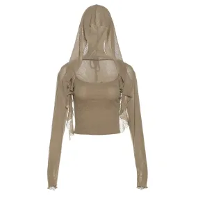 Trashy Y2k Hooded Long Sleeves Crop Tops Women Fall Clothing 2023 Girl T Shirt Two Pieces Cardigan And Camis P94-CD19