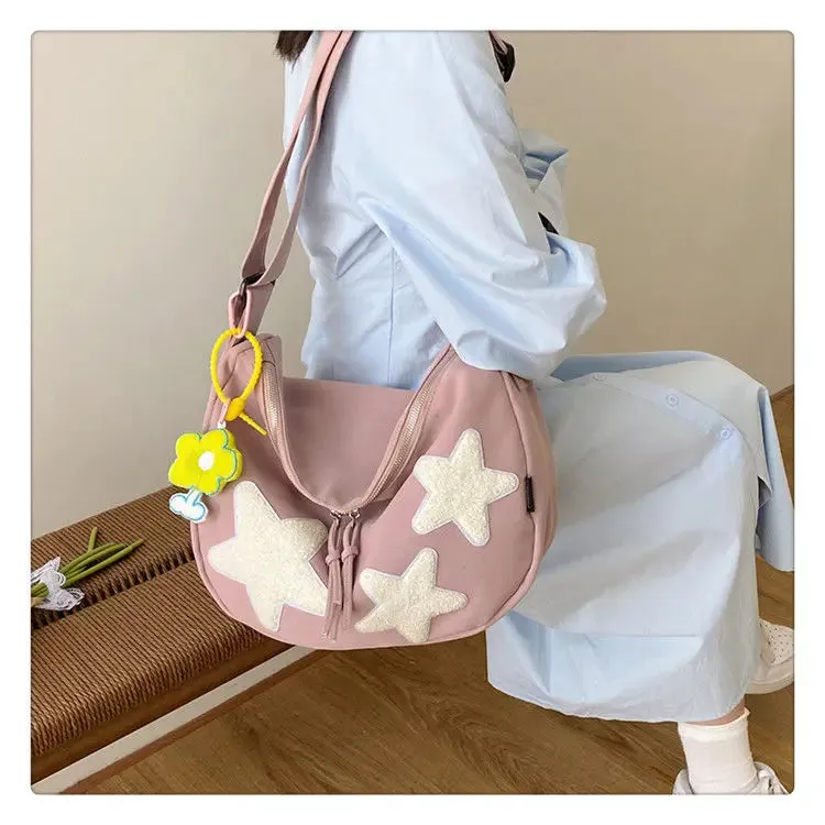 Uniwim Star Y2k Messenger Bag Women  New Harajuku Cute Canvas Casual Tote Crossbody Bag Ladies Red Bolsa Mujer Aesthetic