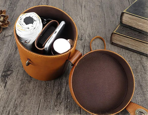 Vintage Womens Leather Crossbody Bucket Bag With Daisy Pattern Side Bags For Women