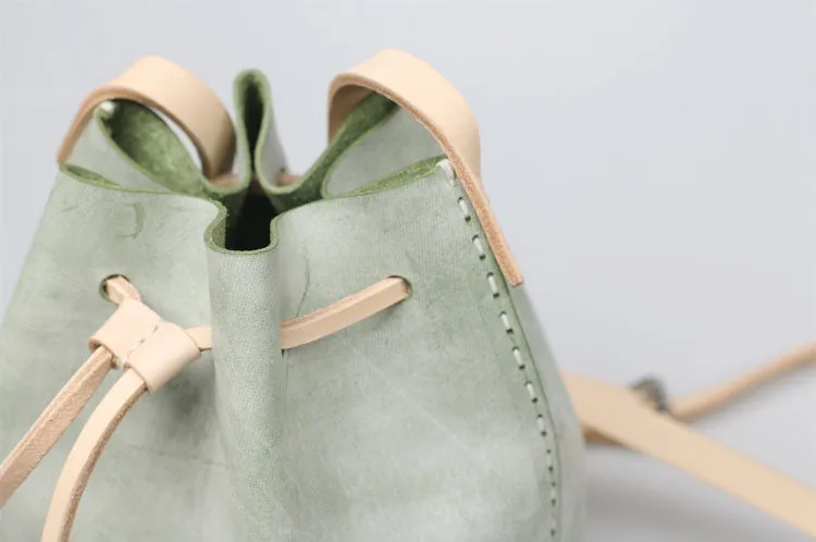 Wax Leather Bucket Bag Womens Crossbody Bags Shoulder Bag for Women