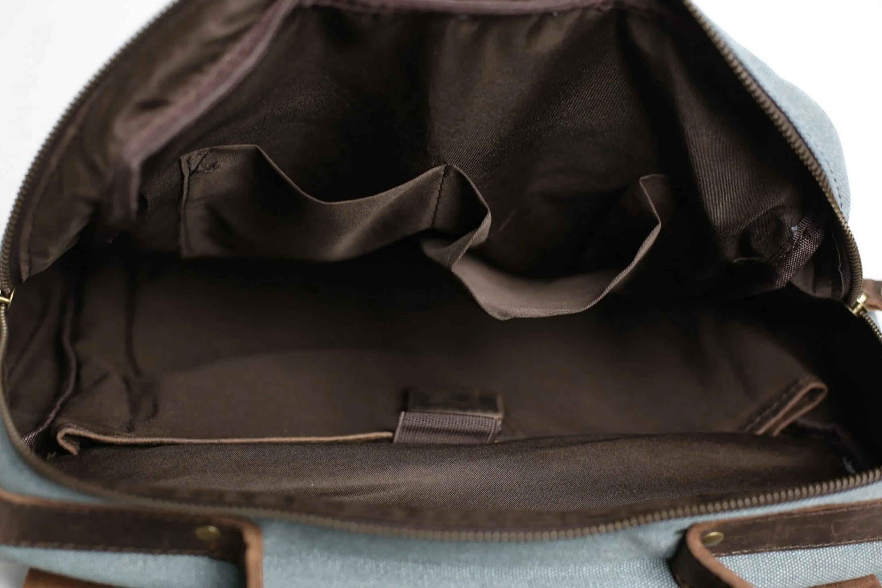Waxed Canvas and Leather Double strap Backpack - Blue