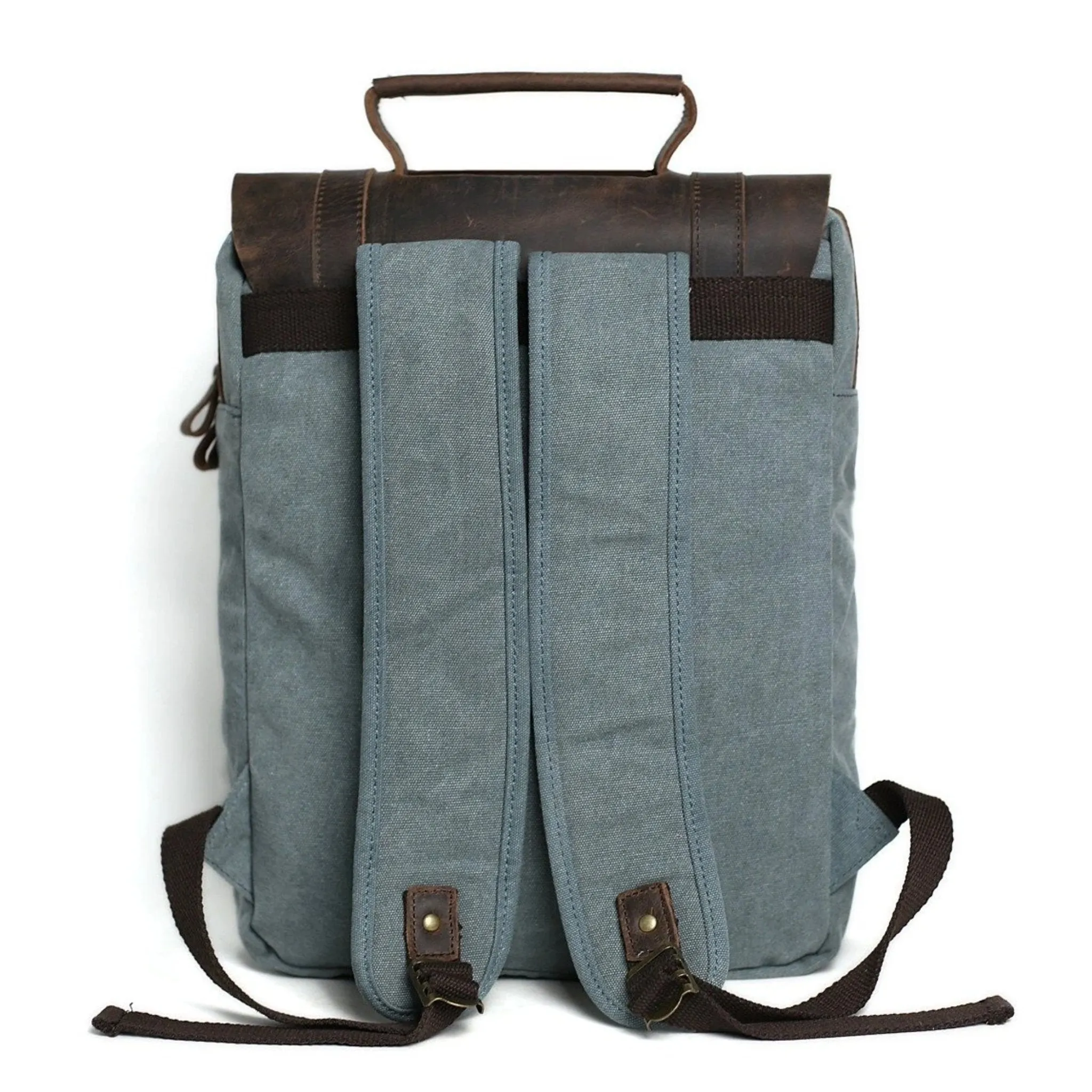 Waxed Canvas and Leather Double strap Backpack - Blue