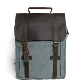Waxed Canvas and Leather Double strap Backpack - Blue