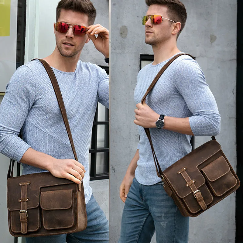 WESTAL Men's Genuine Leather Crazy Horse Shoulder Messenger Bag Laptop Bag, Briefcase