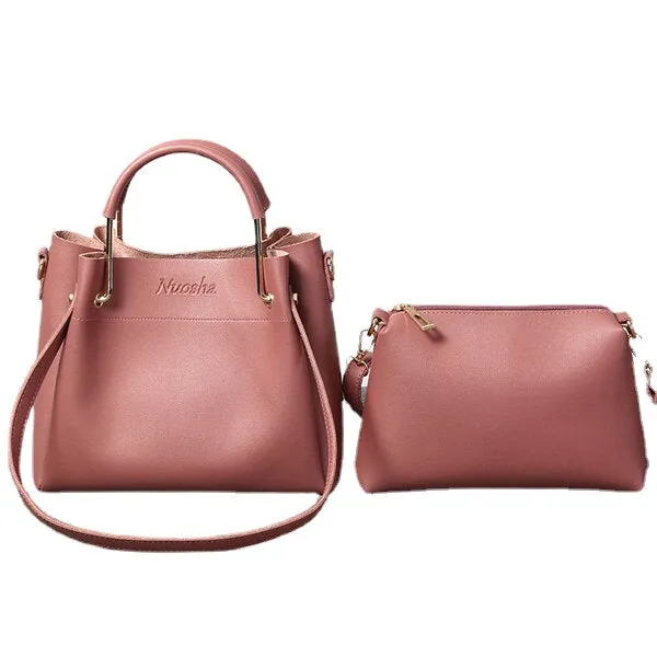 Women Faux Leather Two-piece Set Bucket Bag Handbag Shoulder