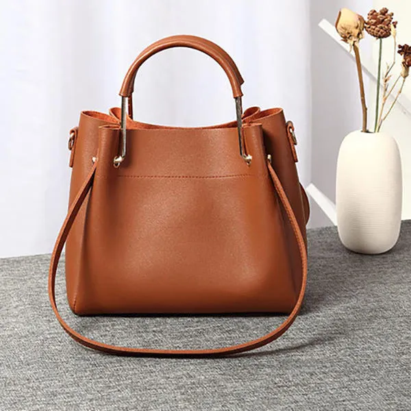 Women Faux Leather Two-piece Set Bucket Bag Handbag Shoulder