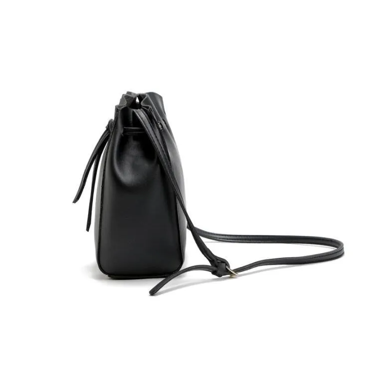 Women Messenger Crossbody Tassel String Faux-Leather Bag with Bucket Design