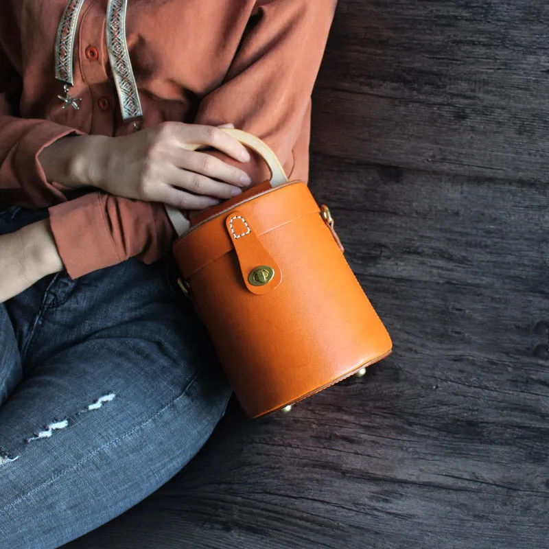Women Vintage Leather Bucket Bag Crossbody Bags Handbags for Women