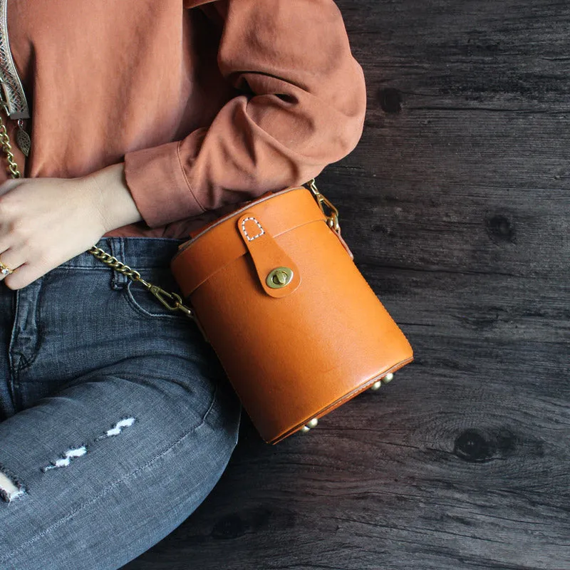 Women Vintage Leather Bucket Bag Crossbody Bags Handbags for Women