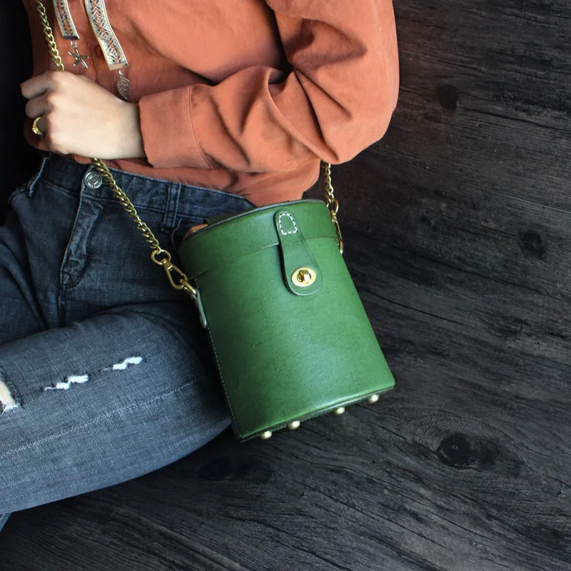 Women Vintage Leather Bucket Bag Crossbody Bags Handbags for Women
