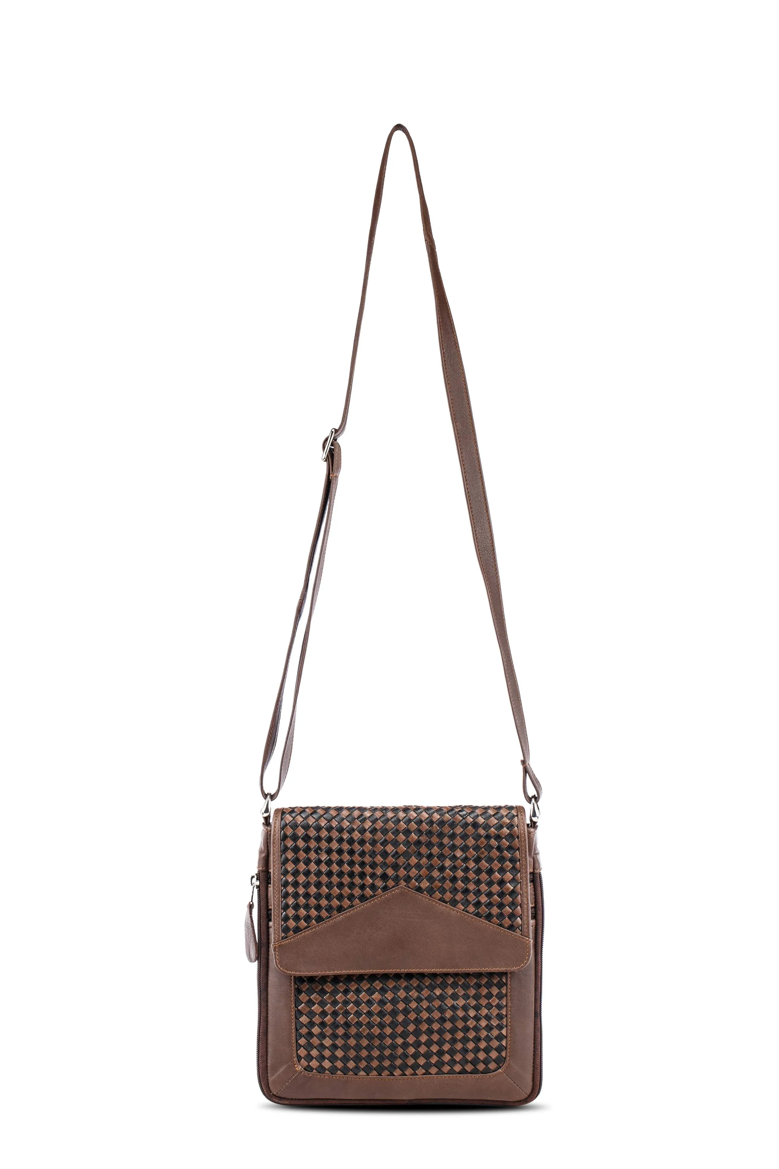 Woven Leather Cross Body Bag Black and Brown