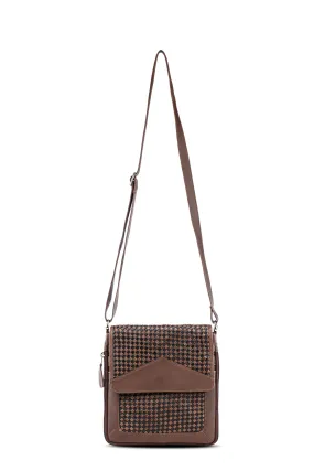 Woven Leather Cross Body Bag Black and Brown