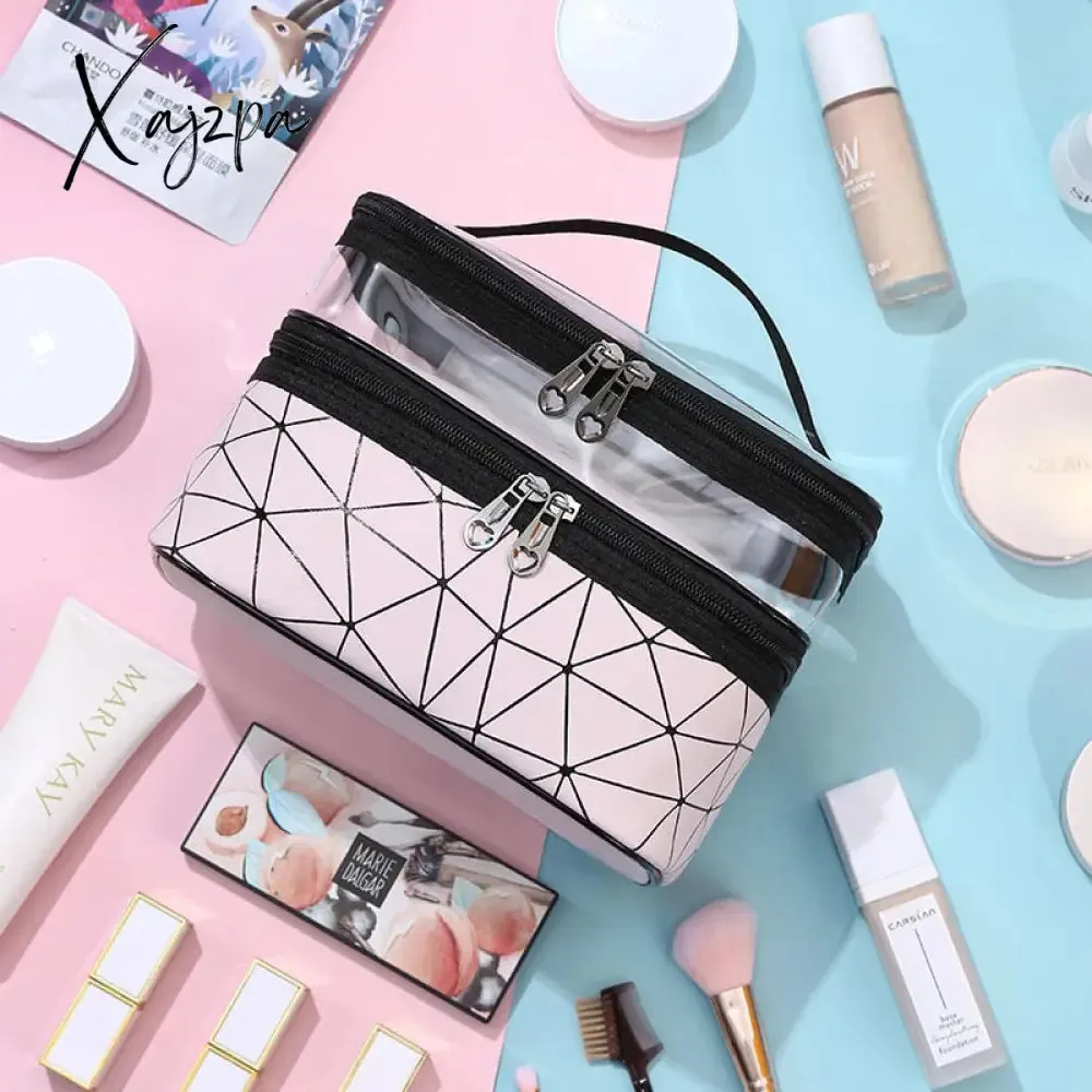 Xajzpa - Multifunction Double Transparent Cosmetic Bag Women Make Up Case Big Capacity Travel Makeup Organizer Toiletry Beauty Storage